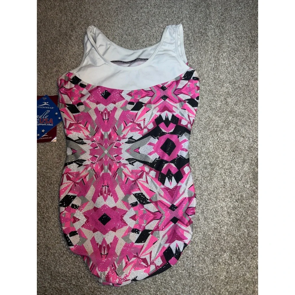 Motionwear Kids Leotard Pink Geometric Glitter Gymnastics Dance Size LC